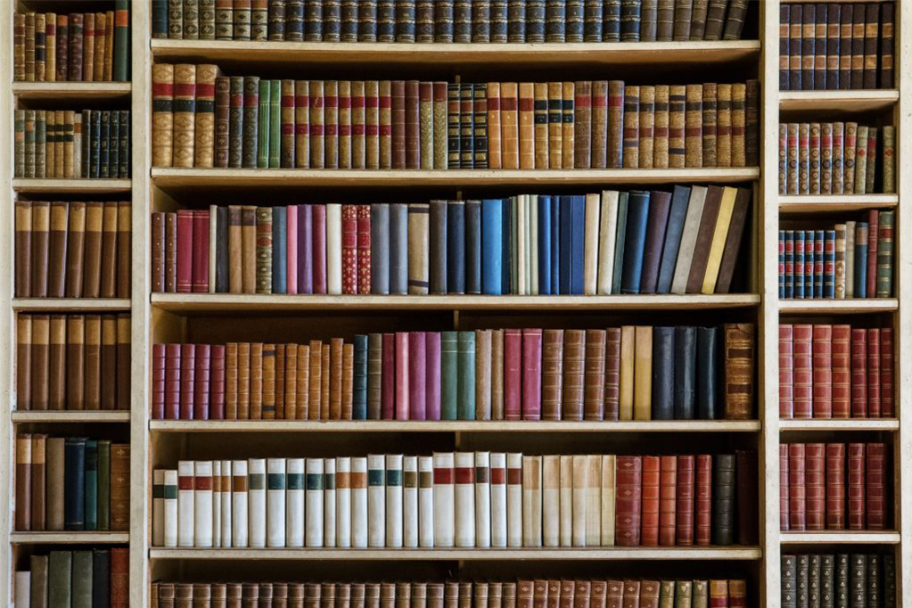 Bookshelf with colorful books